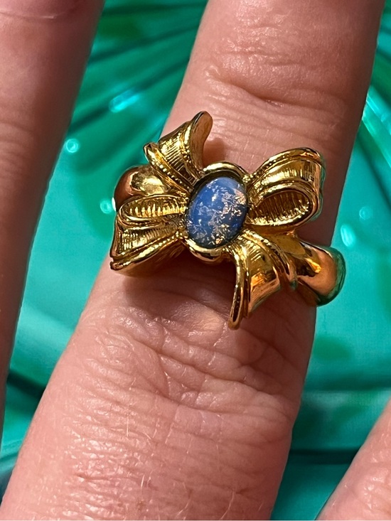 Avon Jewelry - Vintage Avon Signed Faux Opal Golden Bow Costume Jewelry Size 5.75 Ring